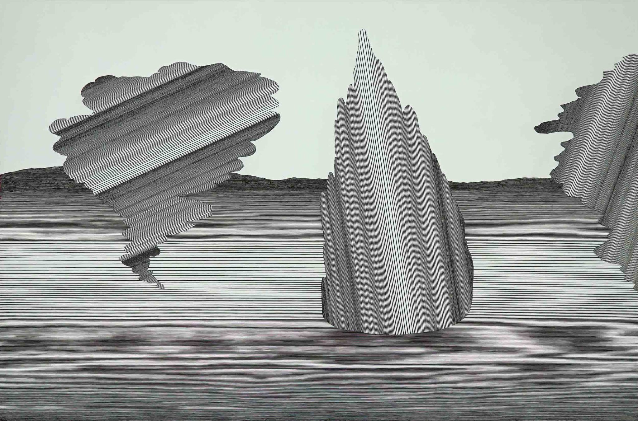 On third layer, 2018, Korean Ink and Gouache on Canvas, 200x300cm