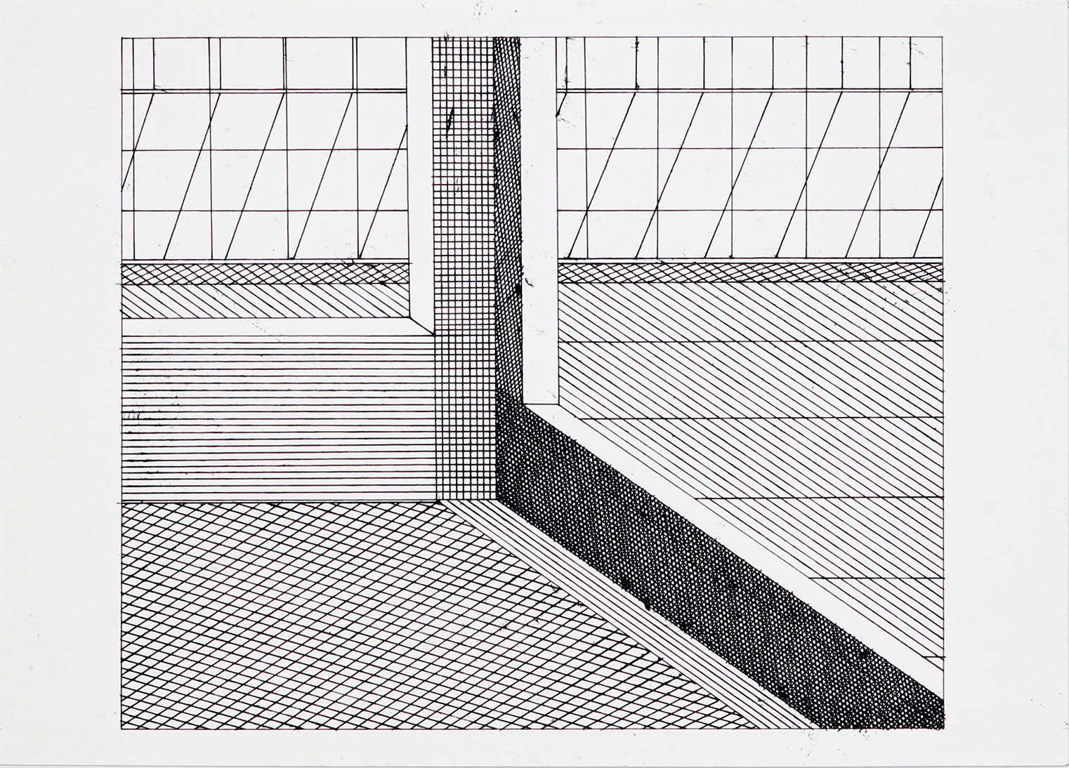 Das verlorene Haus, 2024, ink roller on paper, 21x30cm