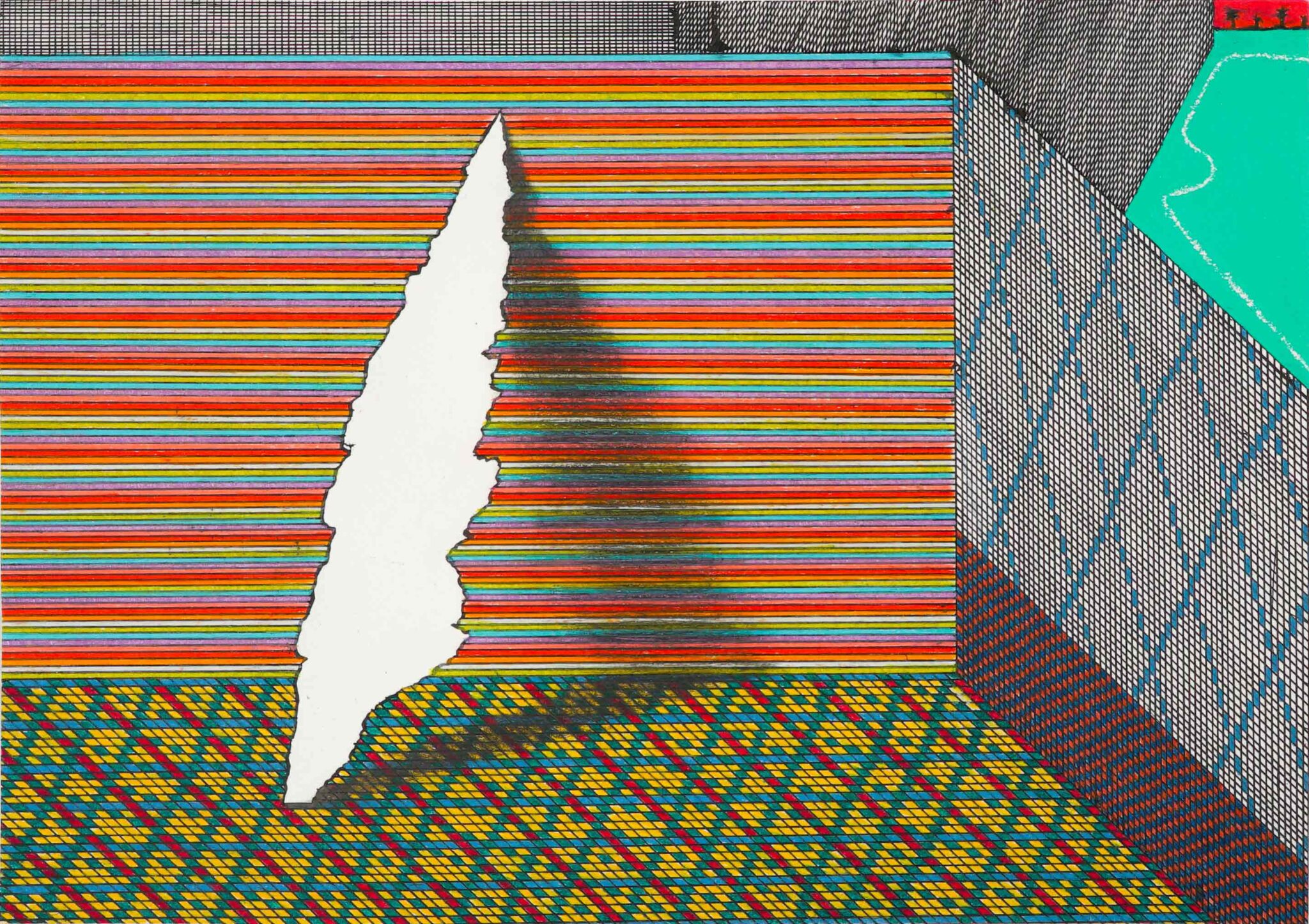 Some afternoon, 2026, rollerball pen and coloured pencil on paper, 21 x 30 cm